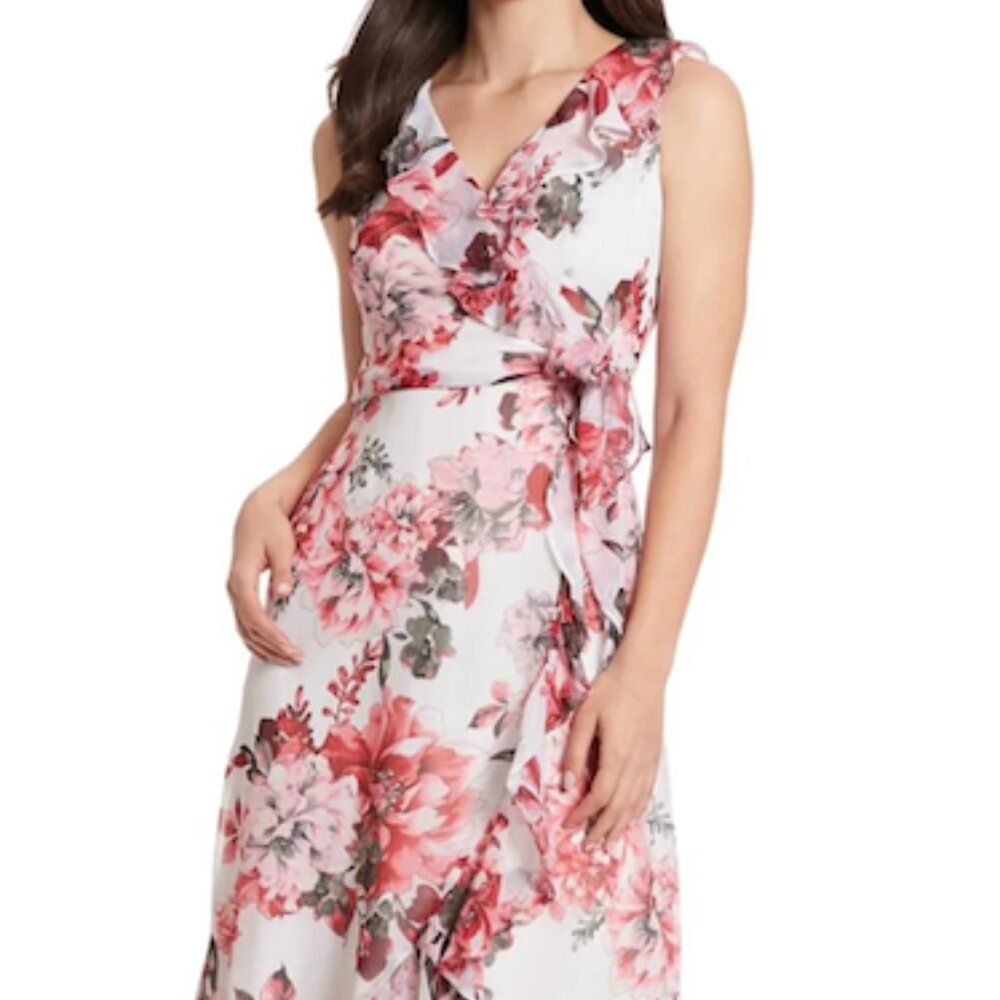 London Times Women's Floral Sleeveless Maxi Dress Side tie, Size: 14, EUC
